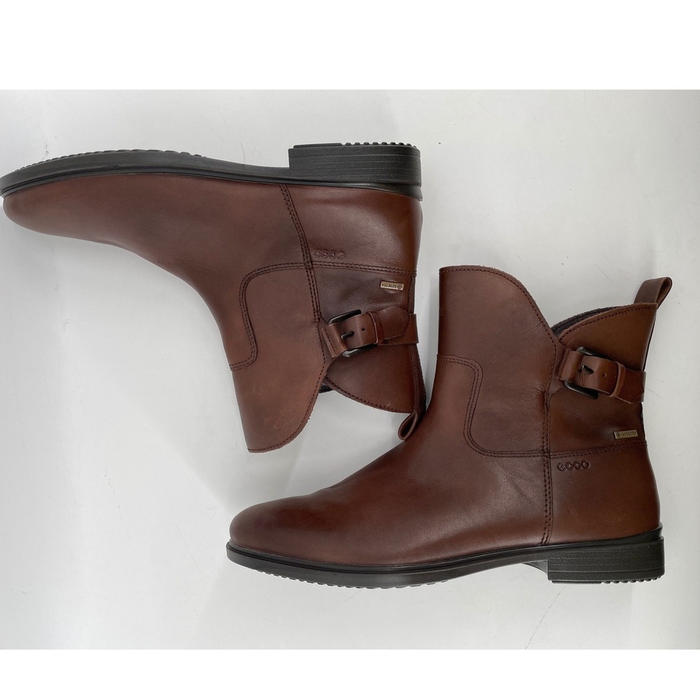 ECCO Sartorelle Ankle Boots Womens Size 10 Brown Cognac Leather Buckle‎ Zip